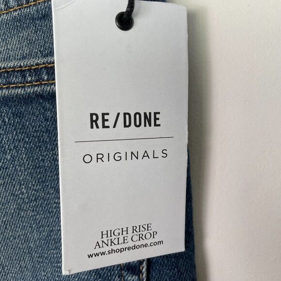 Re/Done x Revolve Originals High Rise Ankle Crop Jean Midnight Blue Dark Wash 26 - Picture 7 of 11